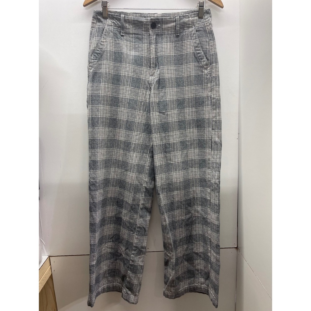 American Eagle Super High Rise Baggy Wide Leg Plaid Pants Grey White Size 4